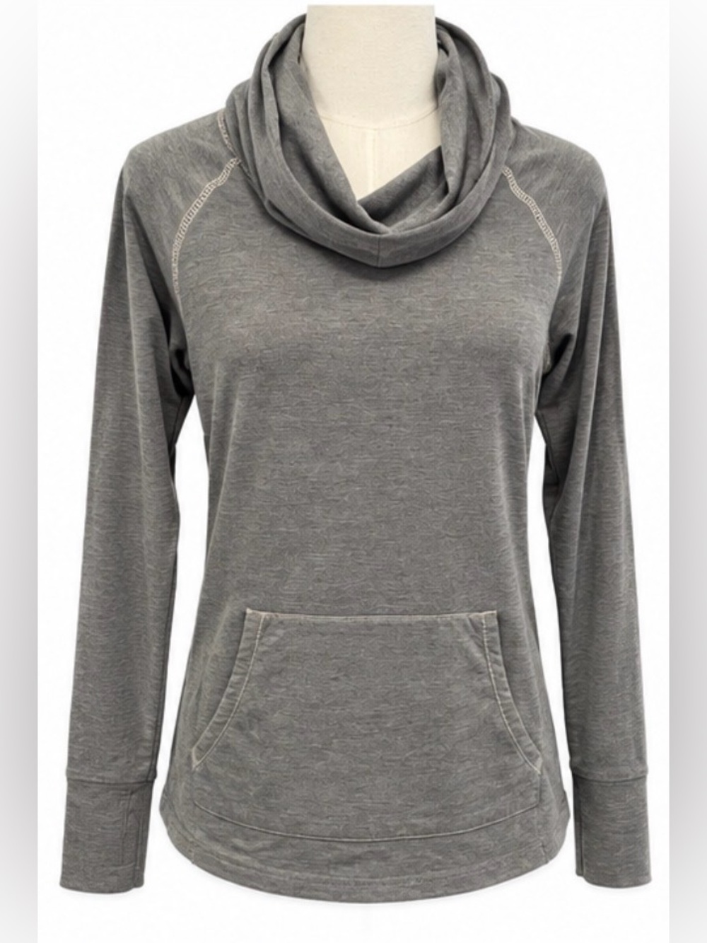 KÜHL Lea Pullover Women’s Small Gray Cowl Neck Kangaroo Pocket Hiking